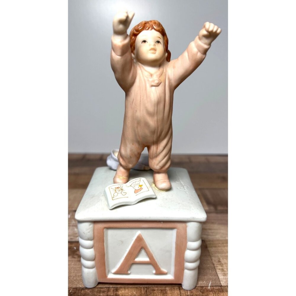 Vintage Luigi Ricciardi Porcelain Music Box Figurine Child & Doll